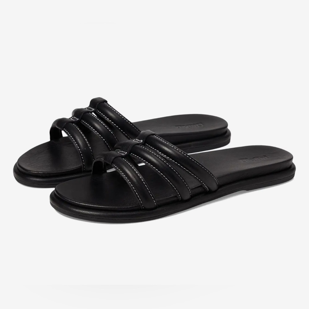 New NWT OLUKAI Tiare Slide Sandals Size 9 Black Triple Strap Cushioned Footbed